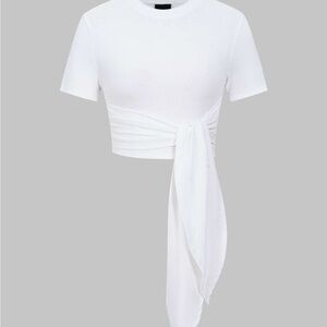White Short Sleeve Tie-Front Crop Tee